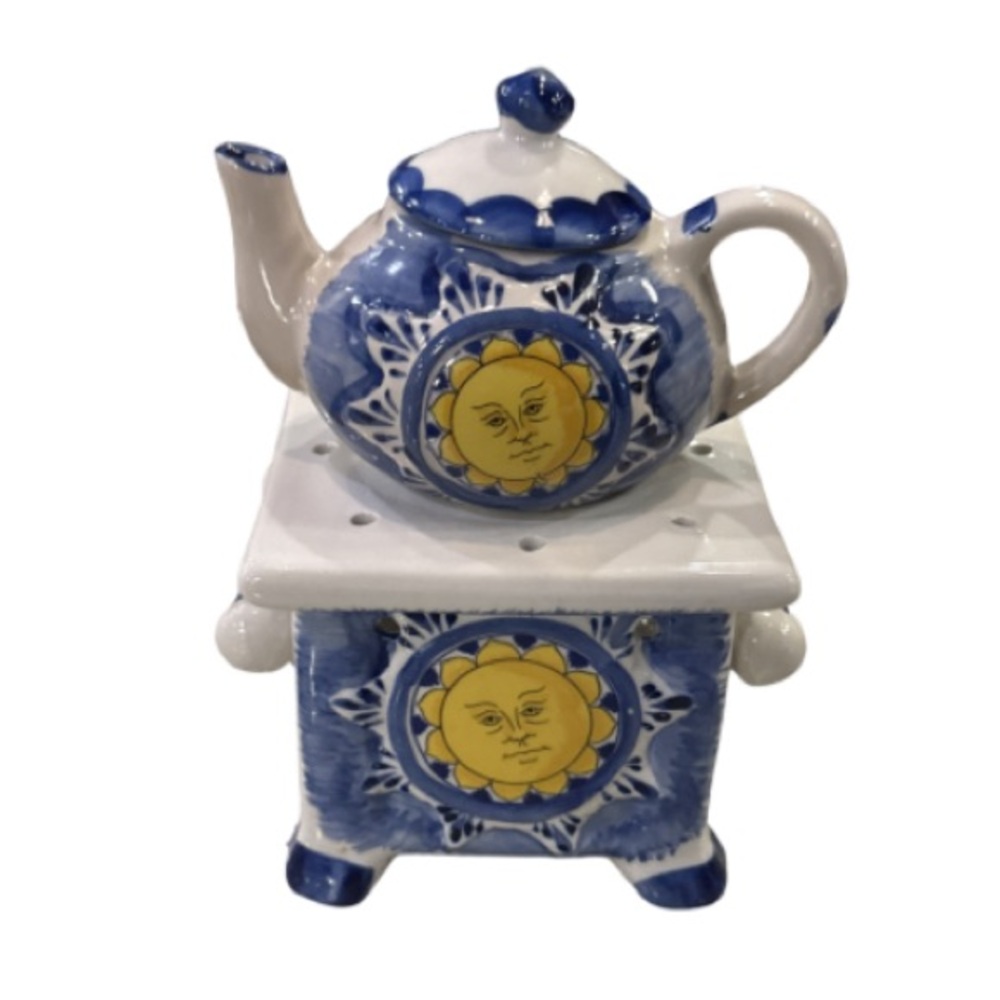 Vintage Teapot & Stove essential oil warmer  Motif Talavera Style V